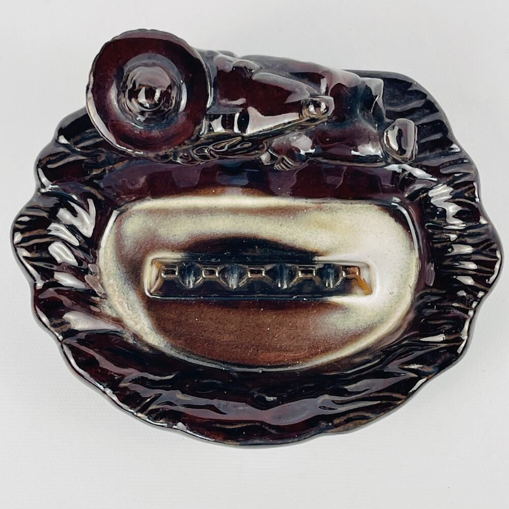 Vintage Glazed Ceramic Ashtray Mexican Mariachi Man with Guitar / Sombrero